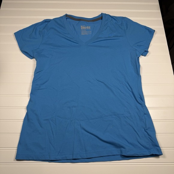 Nike Dri-Fit V-Neck Shot Sleeve T-Shirt Women's XL Blue Slim Fit EUC - Picture 4 of 5
